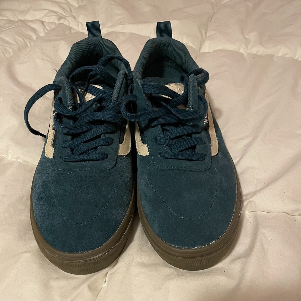 Blue Suede Lace-Up Vans with Gum Sole